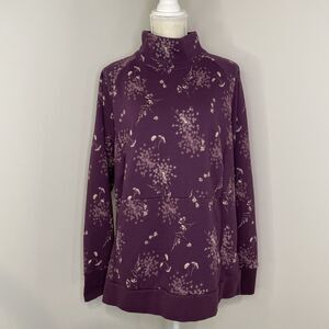 Lands' End Serious Sweats Funnel Neck Sweatshirt Floral Purple Womens L 14-16